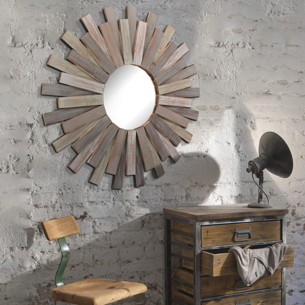 Wooden Sunburst Wall Mirror - From Where - 