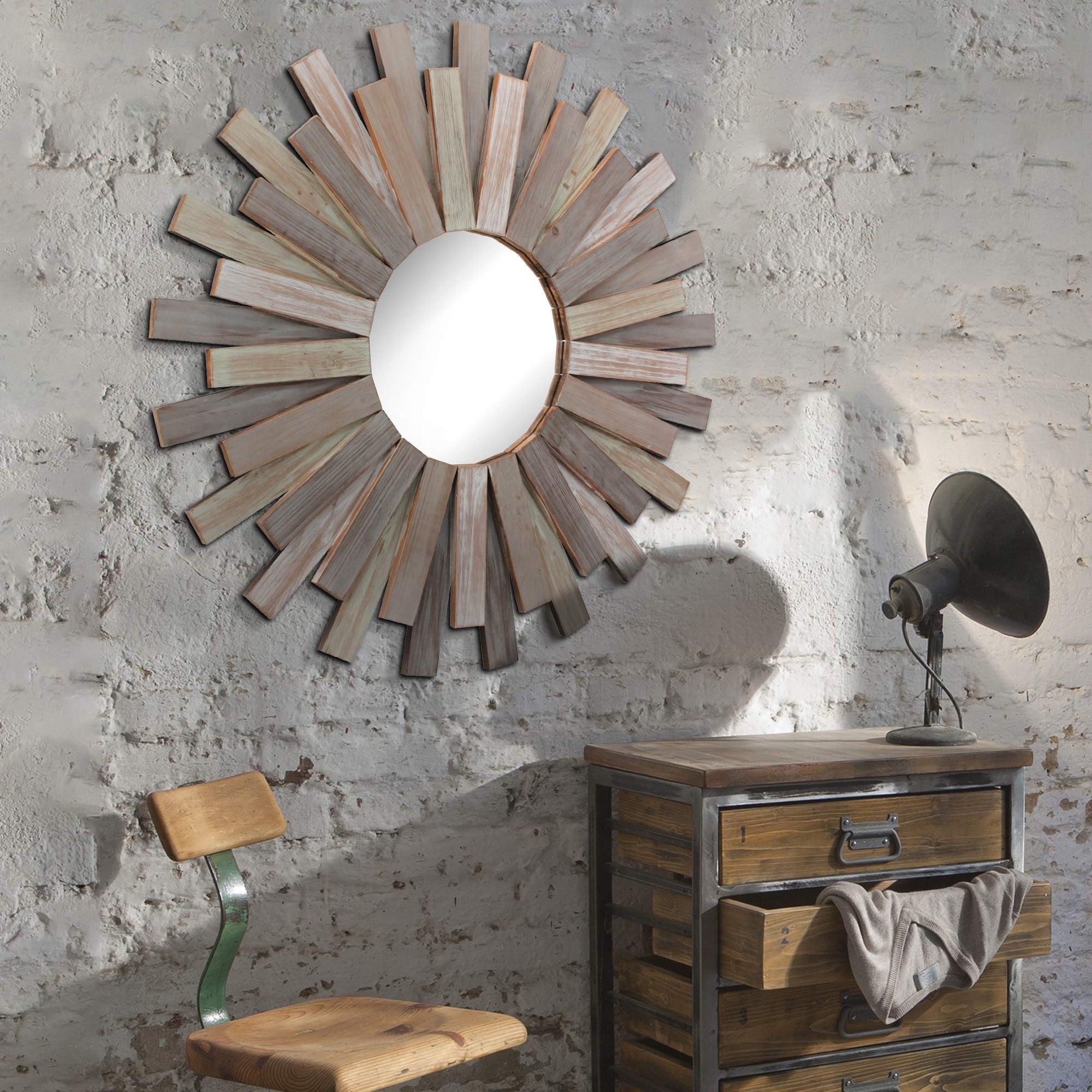 Wooden Sunburst Wall Mirror - From Where - 