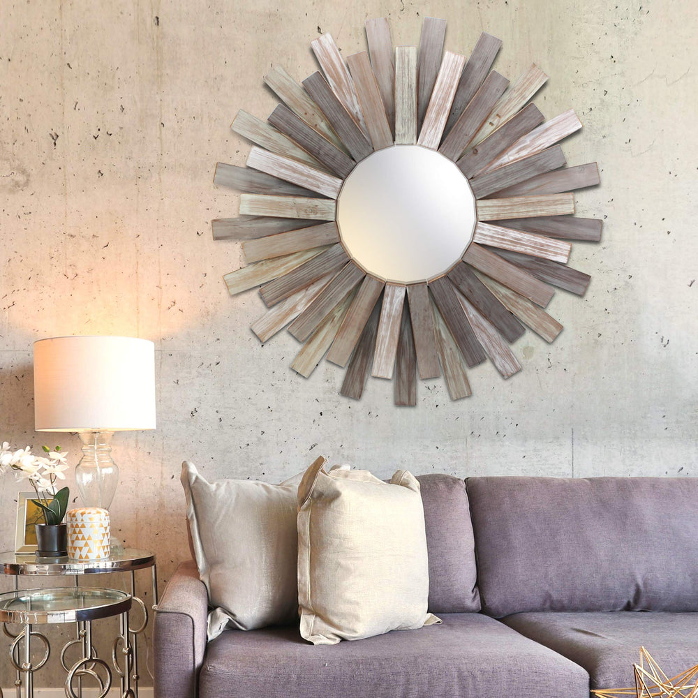 Wooden Sunburst Wall Mirror - From Where - 