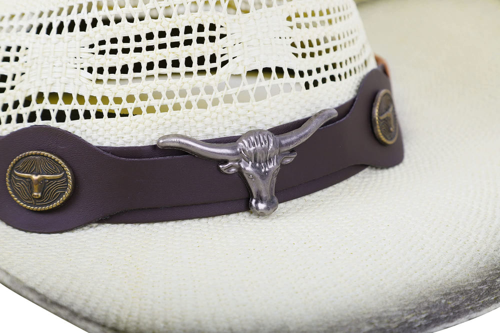 Woven Straw Cowboy Hat w/ Hat Band - From Where - 